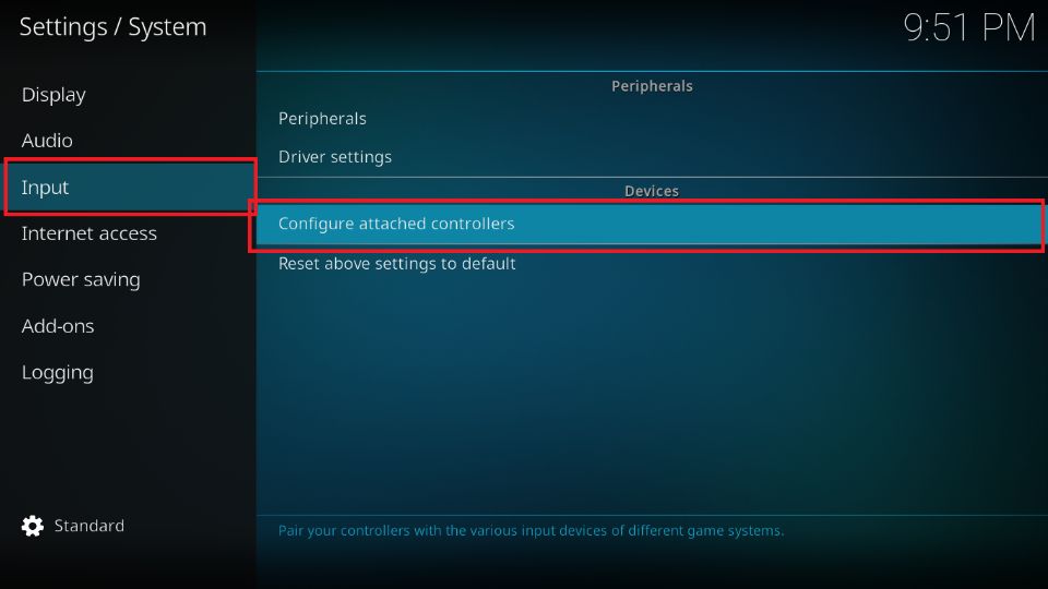select Configure attached controllers