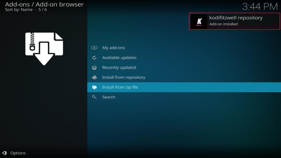 kodi fitzwell addon installed