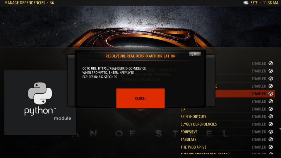 real debrid auth screen